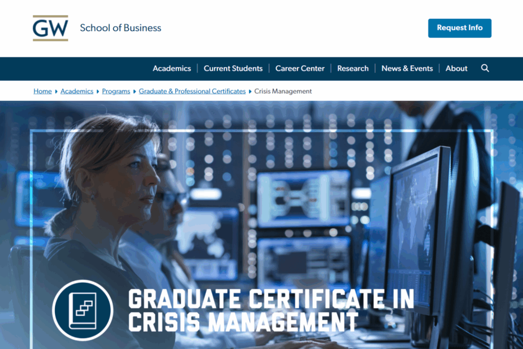 The Graduate Certificate in Crisis Management landing page screenshot