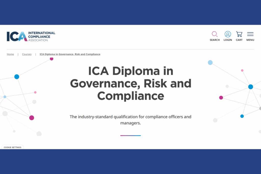 Webpage overview for International Diploma in Governance, Risk and Compliance certification