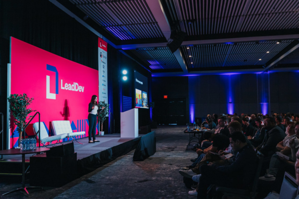Divya Kamat, Engineering Leadership team of Squarespace Domains, speaking at the 2025 LeadDev New York conference