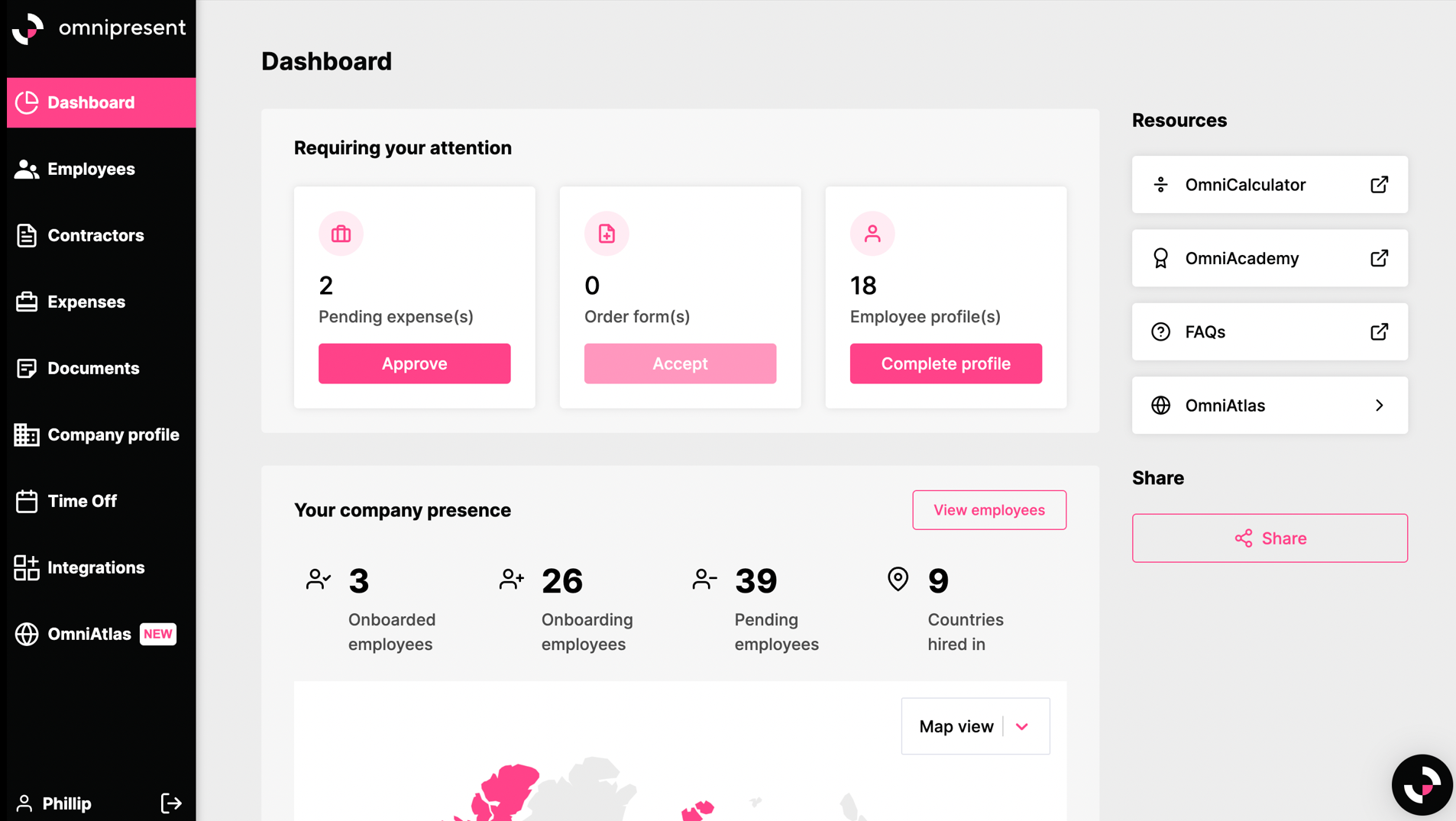 Omnipresent dashboard interface screenshot