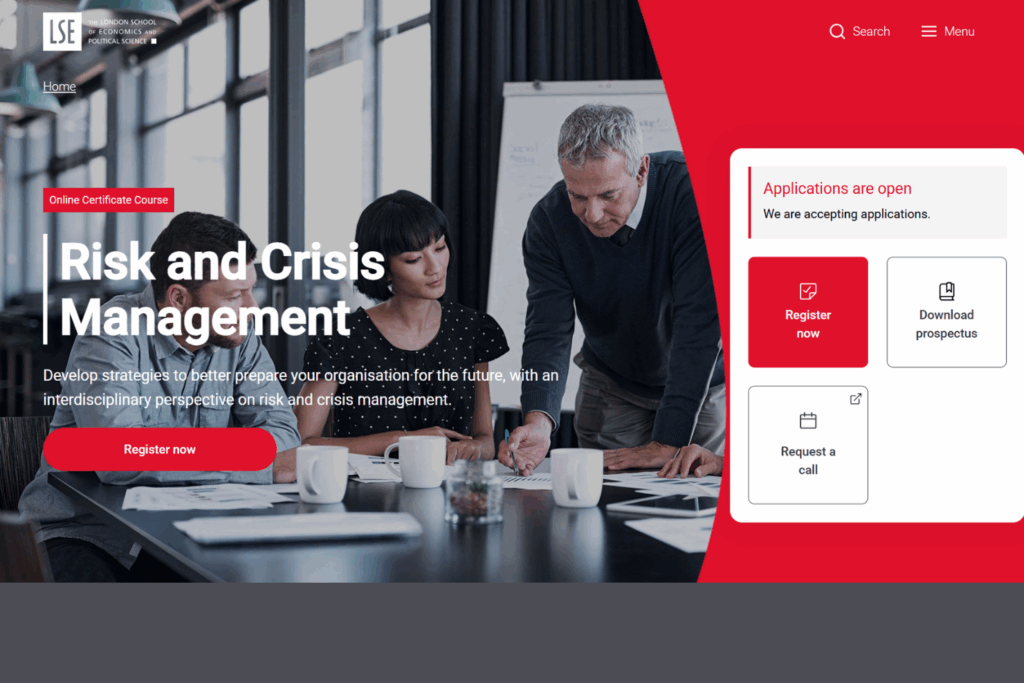 Risk and Crisis Management certification web page screenshot