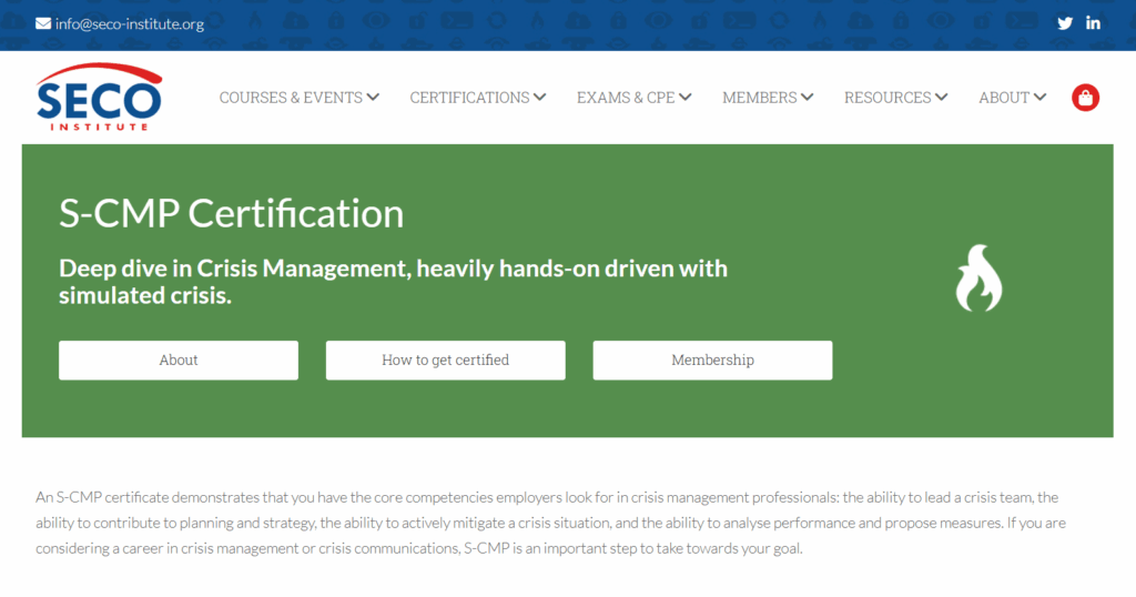 Sreenshot of the S-CMP Certification landing page