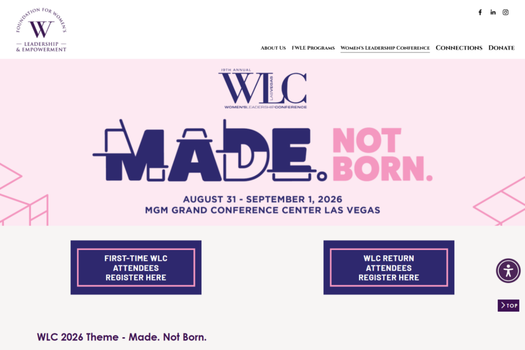 Website page of the 2026 Women’s Leadership Conference