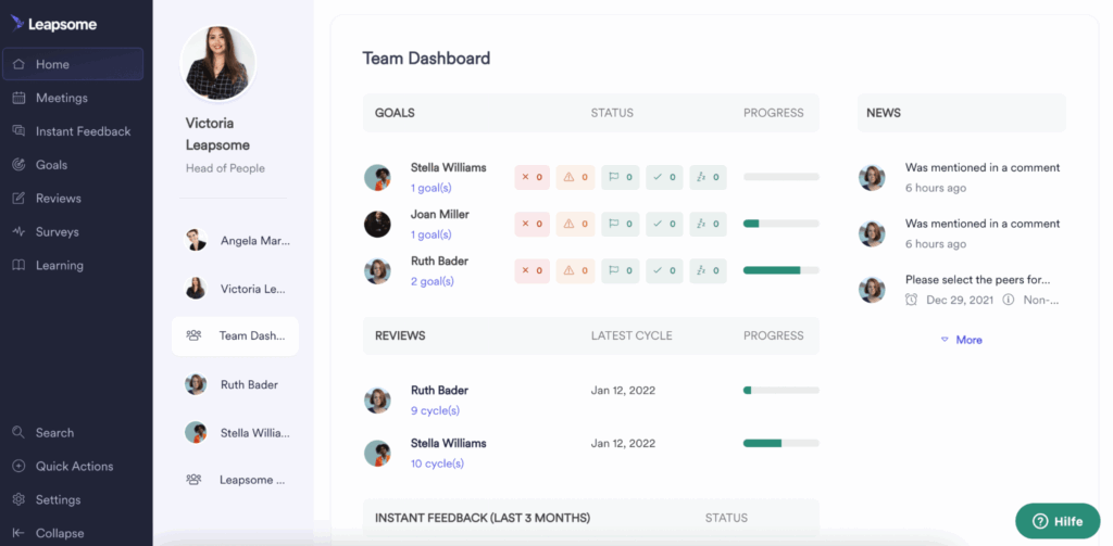 Leapsome home interface screenshot