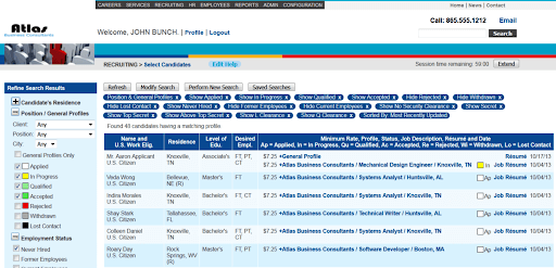 Atlas HRIS system Screenshot