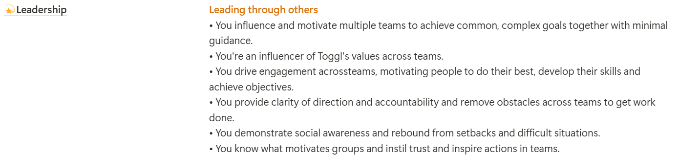 An example of Toggl’s competencies framework