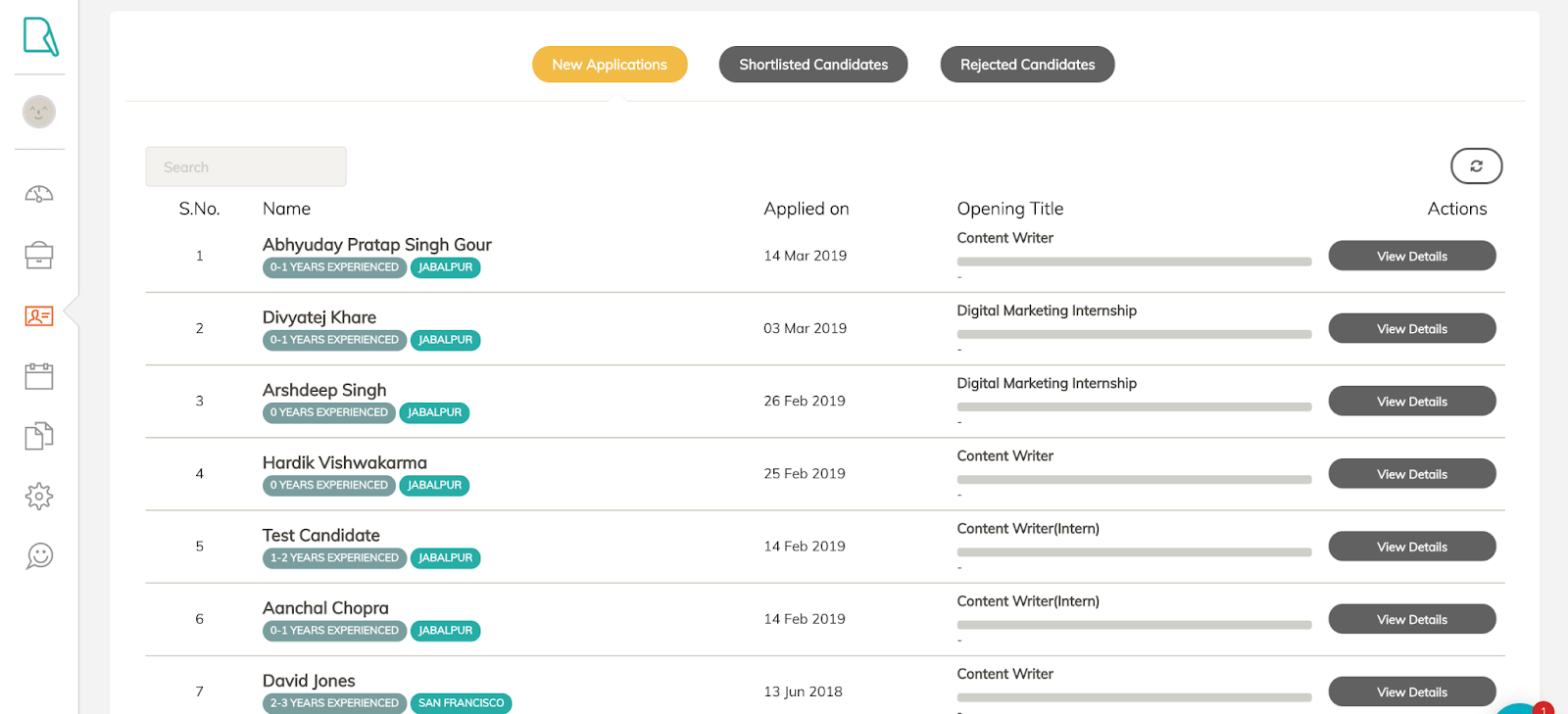 Recooty’s applicant tracking feature screenshot
