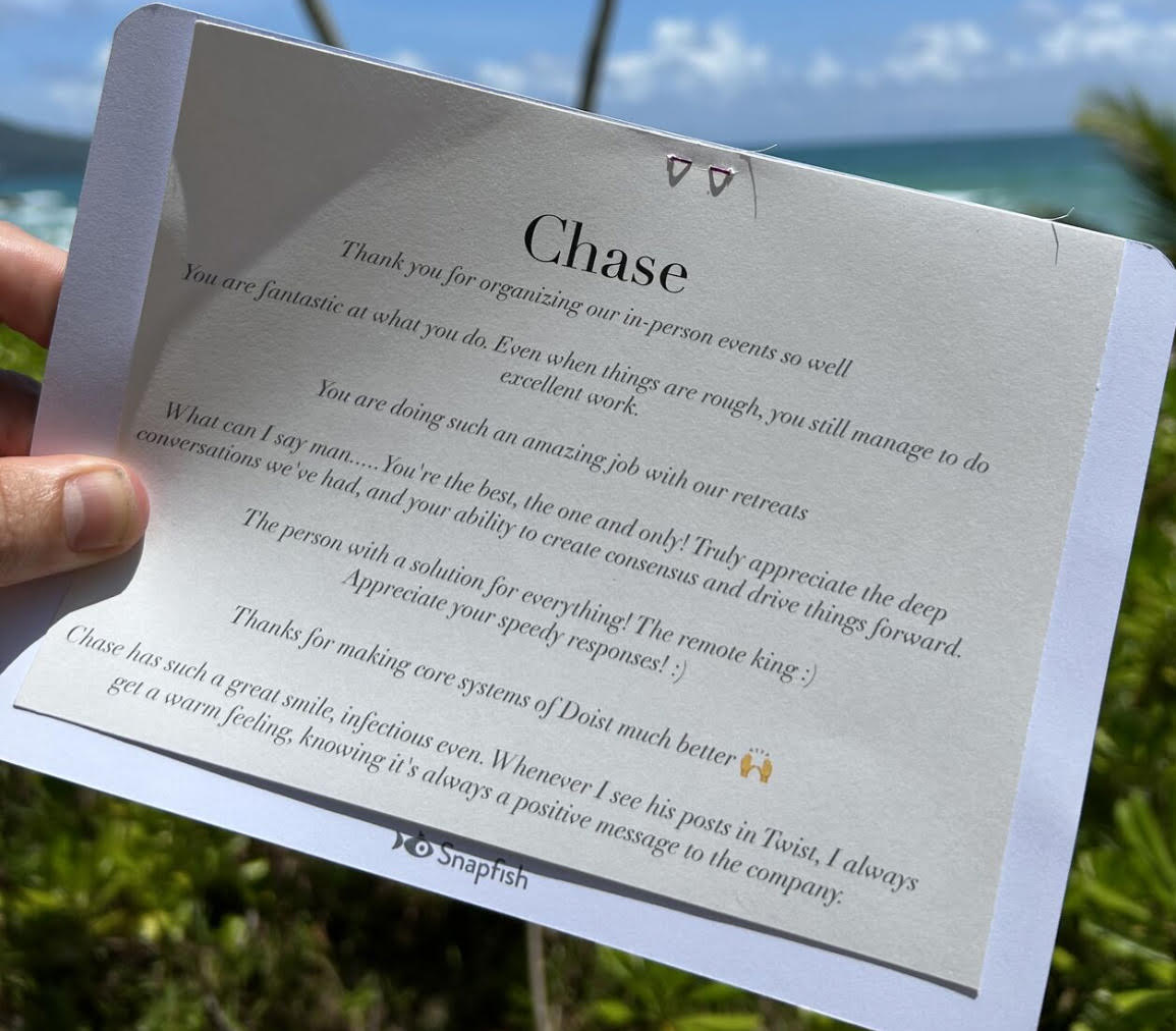 Personalized thank you note from Doist.