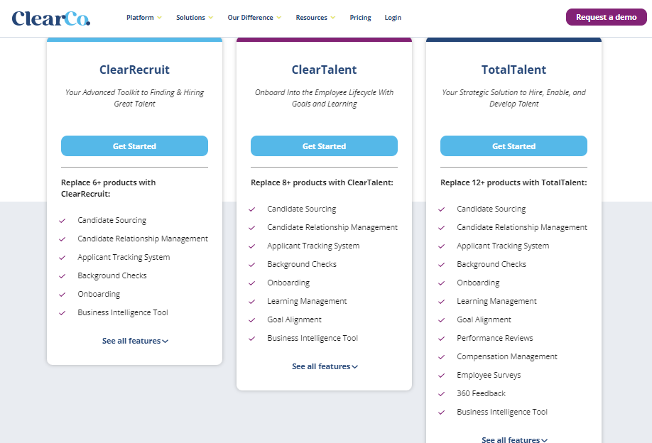 ClearCompany pricing screenshot