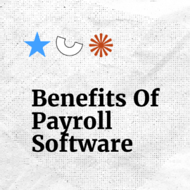 Benefits of payroll software text on white grid background
