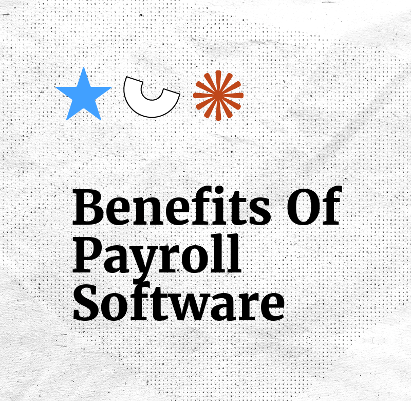 Benefits of payroll software text on white grid background