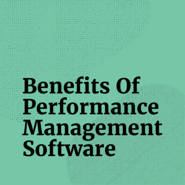 Benefits of performance management software text on teal background