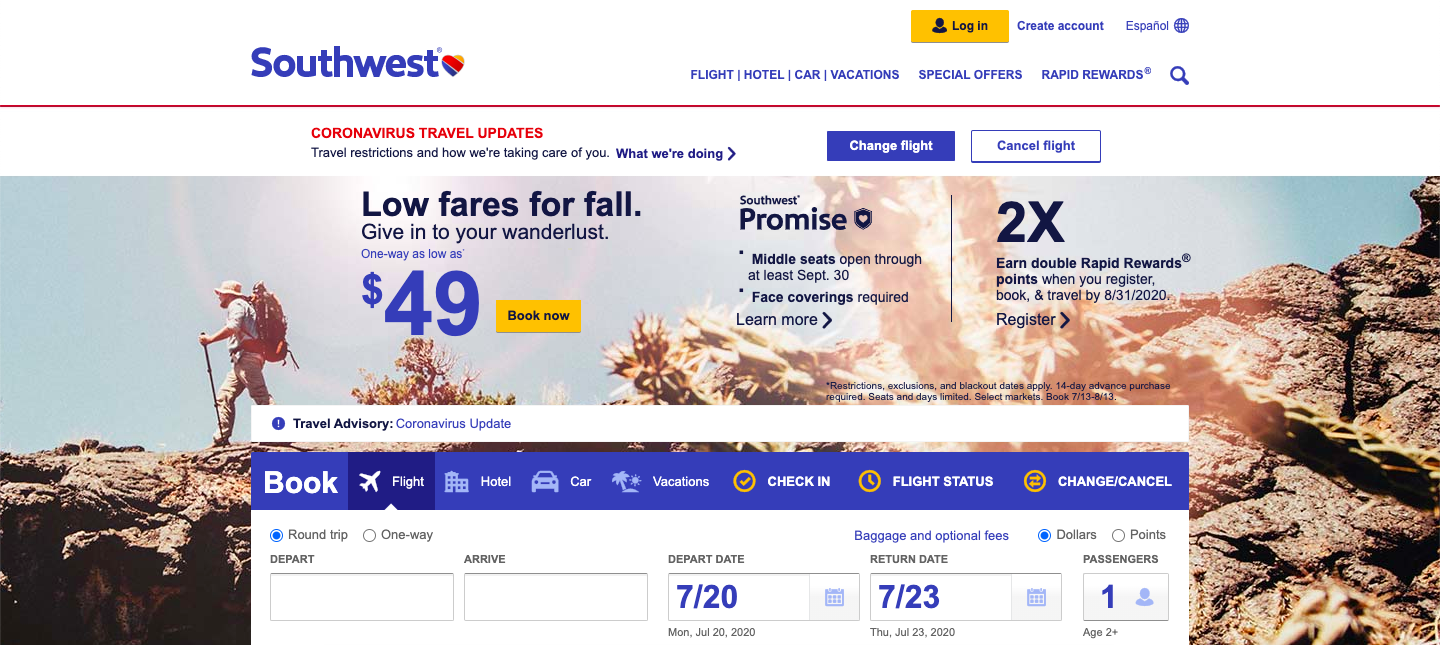 Screenshot of Southwest Air's Vision Statement