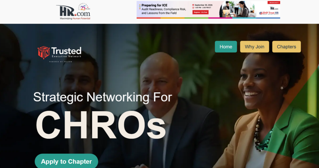 Pagina della Trusted Executives Network di HR.com che evidenzia la creazione di reti strategiche per i CHRO