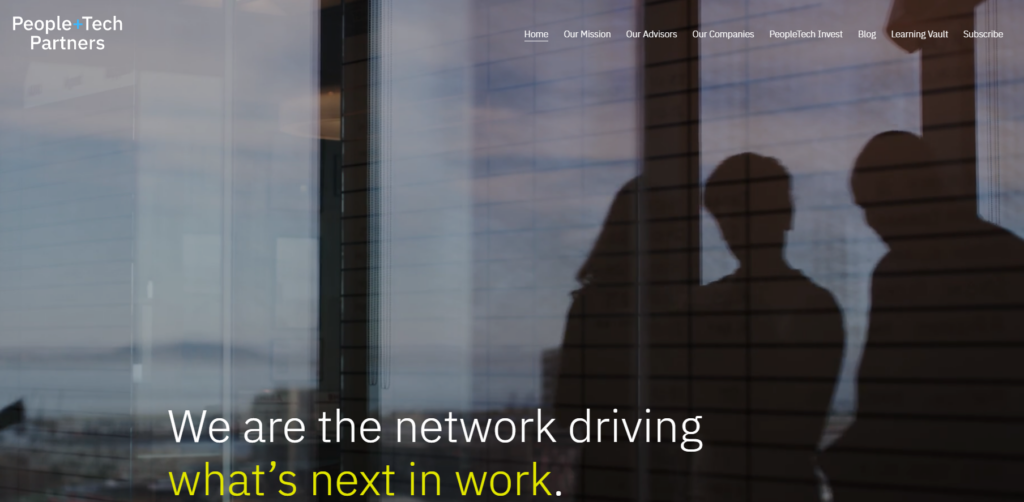 Homepage di PeopleTech Partners che mette in evidenza la sua rete nel settore del lavoro e della tecnologia