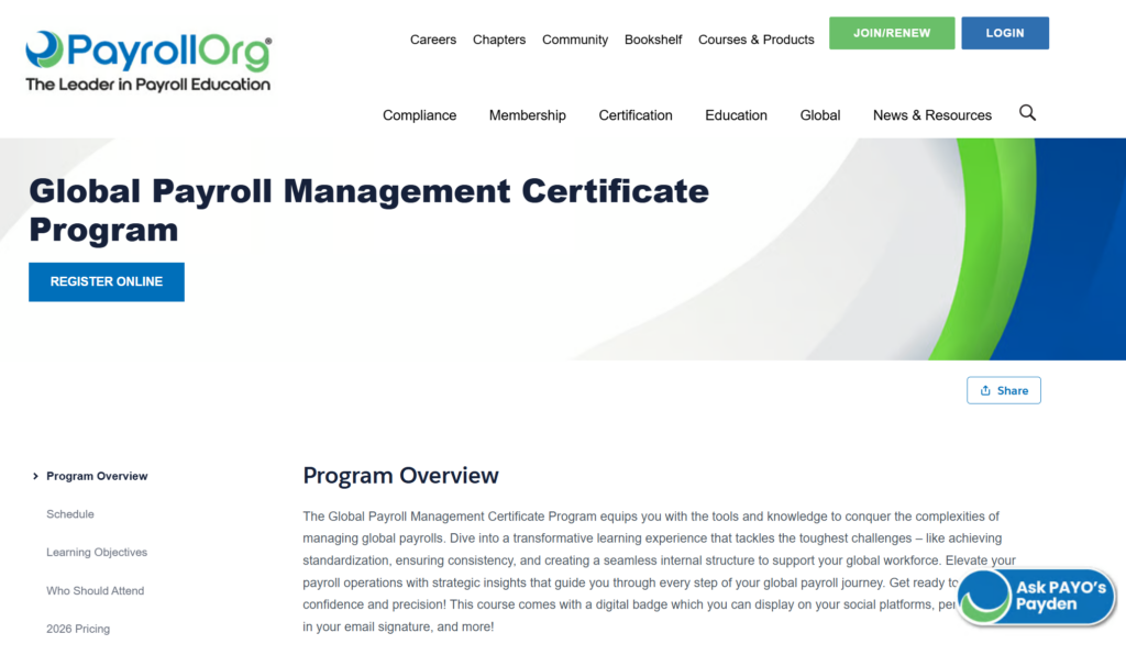 Landingspagina van het certificaatprogramma Wereldwijd salarisbeheer